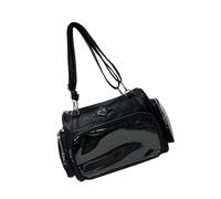 Wdbild Sac à bandoulière décontracté pour étudiant avec sangle réglable, compartiments spacieux, sac à dos d'école, sacs à bandoulière en polyuréthane pour femme, grande capacité, Noir , One Size
