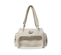 Wdbild Sac à bandoulière décontracté pour étudiant avec sangle réglable, compartiments spacieux, sac à dos d'école, sacs à bandoulière en polyuréthane pour femme, grande capacité, blanc, One Size