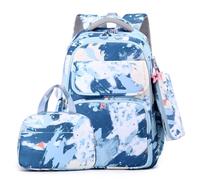 Wdbild Sac à dos d'école, élégant et en nylon avec sac à déjeuner et trousse à crayons pour filles, convient pour l'école, les voyages et une utilisation quotidienne, bleu marine, Taille unique