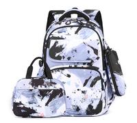 Wdbild Sac à dos d'école, élégant et en nylon avec sac à déjeuner et trousse à crayons pour filles, convient pour l'école, les voyages et une utilisation quotidienne, Noir , Taille unique