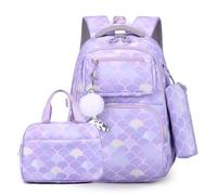 Wdbild Sac à dos d'école, sac à dos imprimé élégant avec sac à déjeuner et trousse à crayons, bandoulière réglable, convient pour les étudiants, violet, Taille unique