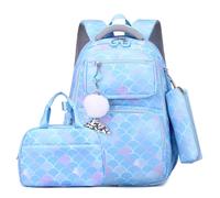 Wdbild Sac à dos d'école, sac à dos imprimé élégant avec sac à déjeuner et trousse à crayons, bandoulière réglable, convient pour les étudiants, bleu, Taille unique