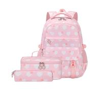 Wdbild Sac d'école, 3 pièces pour filles avec sac à déjeuner et trousse à crayons, sac à livres, sac à dos décontracté pour étudiante, rose, Taille unique
