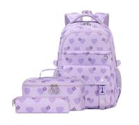 Wdbild Sac d'école, 3 pièces pour filles avec sac à déjeuner et trousse à crayons, sac à livres, sac à dos décontracté pour étudiante, violet, Taille unique