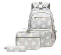 Wdbild Sac d'école, 3 pièces sac à dos et sac à déjeuner, trousse à crayons, sac à dos décontracté pour étudiant, gris, Taille unique