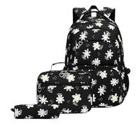 Wdbild Sac d'école, 3 pièces sac à dos et sac à déjeuner, trousse à crayons, sac à dos décontracté pour étudiant, Noir , Taille unique