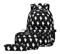 Wdbild Sac d'école, cartable grande capacité, sac à dos décontracté avec sac à déjeuner, trousse à crayons pour étudiant, Noir , Taille unique