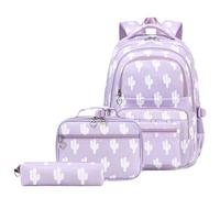 Wdbild Sac d'école, cartable grande capacité, sac à dos décontracté avec sac à déjeuner, trousse à crayons pour étudiant, violet, Taille unique