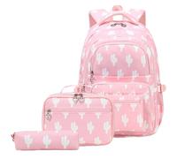 Wdbild Sac d'école, cartable grande capacité, sac à dos décontracté avec sac à déjeuner, trousse à crayons pour étudiant, rose, Taille unique