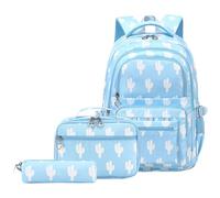 Wdbild Sac d'école, cartable grande capacité, sac à dos décontracté avec sac à déjeuner, trousse à crayons pour étudiant, bleu, Taille unique