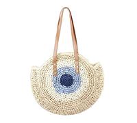 Wdbild Sac fourre-tout tissé à la main avec fermeture éclair, sac à bandoulière en paille, sac de plage de grande capacité, sac à main pour les promenades dans la rue, blanc