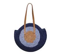 Wdbild Sac fourre-tout tissé à la main avec fermeture éclair, sac à bandoulière en paille, sac de plage de grande capacité, sac à main pour les promenades dans la rue, bleu