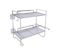 Wdbild Solution de rangement compacte pour salle de bain - 2 niveaux - Étagère en fer avec étagères ouvertes et crochet - Multifonction - Étagère murale de salle de bain sans perçage