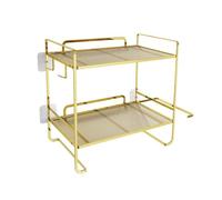Wdbild Solution de rangement compacte pour salle de bain - 2 niveaux - Étagère en fer avec étagères ouvertes et crochet - Multifonction - Étagère murale de salle de bain sans perçage