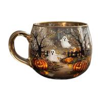 Wdbild Tasse en verre peint sur le thème d'Halloween pour les fêtes à manger, passe au lave-vaisselle, capacité de 200 ml, verrerie peinte, tasses en verre au design classique