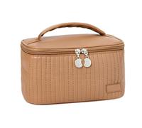 Wdbild Trousse de maquillage de grande capacité pour femme - Portable - En cuir synthétique - Rangement organisé avec de grands compartiments, café, 21*13.5*12cm