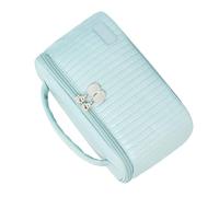 Wdbild Trousse de maquillage de grande capacité pour femme - Portable - En cuir synthétique - Rangement organisé avec de grands compartiments, bleu clair, 21*13.5*12cm