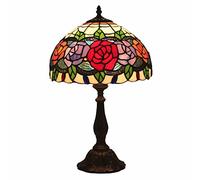 WDBZTJ Lampe De Table Style Tiffany 12", Lampe De Chevet En Vitrail Vintage Rose, Lampe De Bureau Vintage De 19 Pouces De Haut Pour Salon, Chambre À Coucher, Bureau, Salle D'Étude