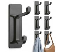 WDCSOEH Nom de la marque - Lot de 6 crochets adhésifs noirs mat en acier inoxydable 304 - Sans perçage - Crochets muraux autocollants - Porte-serviettes de salle de bain - Extra solides - Charge