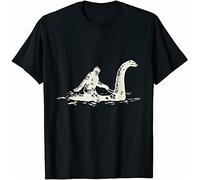 WDCzzFD GUE New Limited Bigfoot Sasquatch Riding The Loch Ness Monster Funny T-T-Shirts à Manches Courtes Black(X-Large)