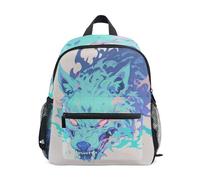 WDdZzyy Blue Art Wolf Cartoon Cute Kids Sacs à dos pour filles avec sangle de poitrine et étiquette de nom pour enfants de 5 ans