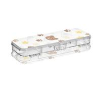 WDdZzyy Boîte à crayons en plastique transparent double couche avec motif d'ours marron mignon avec couvercle à clipser