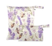 WDdZzyy Cartoon Bee Lot de 2 sacs humides étanches pour l'été avec poignées pour piscine Violet clair