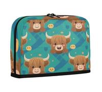 WDdZzyy Catone Jolie trousse de rangement extensible pour crayons Motif taureau écossais Marron Grande capacité Organiseur de bureau pour filles