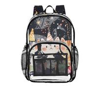 WDdZzyy Célébrez le Nouvel An Cartoon mignon sac à dos transparent pour l'école sac à livres transparent avec poche latérale transparent PVC sac