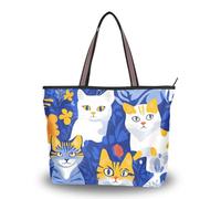 WDdZzyy Chic American Cats Royal Sac à main en tissu de soie avec fermeture éclair Grand sac à main et sacs à main élégants, Chats américains chic bleu roi, Medium