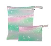 WDdZzyy Childish Star Green Peach Gradient Lot de 2 sacs secs et humides zippés pour voler avec poignées pour piscine