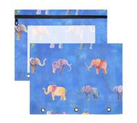 WDdZzyy Funny Elephant Blue Flower Binder Pencil Pouches Portable 3 Hole Punch for A4 Paper Letter 2 Pack Etudiants Back to School