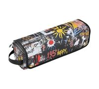 WDdZzyy Graffiti Jaune soleil noir Art 2 en 1 Organiseur d'outils capillaires avec coussinet résistant à la chaleur Étanche Fer à friser Étui de voyage pour fer plat Outils chauds et accessoires de