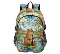 WDdZzyy Grand sac à dos de voyage au bord du lac Capybaras Palm Sunset Vitrail College Work Bag 44,5 cm