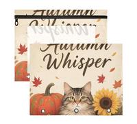 WDdZzyy Hello Fall Lot de 2 trousses à crayons avec motif chat, citrouille, tournesol, avec 3 œillets renforcés, classeur de poche pour papier A4, lettres, étudiants, salle de classe