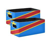 WDdZzyy Kinshasa Lot de 2 paniers de rangement pliables pour étagères et tiroirs de rangement Motif drapeau de la République démocratique du Congo