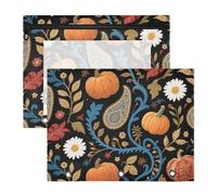 WDdZzyy Lot de 2 boîtes à crayons vintage cachemire citrouille marguerite bleu foncé avec fermetures éclair lisses 3 trous pour lettre A4