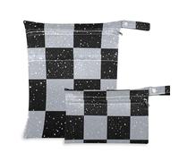 WDdZzyy Lot de 2 carrés d'échiquier à paillettes pour flotteur - Accessoires de voyage avec poignées - Blanc et noir