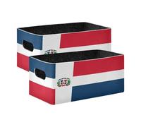 WDdZzyy Lot de 2 grands bacs de rangement en forme de cube avec drapeau de la République dominicaine bleu et rouge pour livres et vêtements