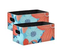 WDdZzyy Lot de 2 paniers de rangement rectangulaires en forme de fleurs turquoise et corail pour livres, étagères, placard