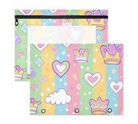 WDdZzyy Lot de 2 pochettes à crayons à rayures pour robe de princesse, couronne, dessin animé, adorables pochettes pour classeur à 3 anneaux, pour la rentrée scolaire des élèves