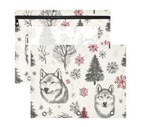 WDdZzyy Lot de 2 pochettes pour classeur à 3 anneaux Motif loup safari Gris