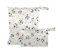 WDdZzyy Lot de 2 sacs à langer à fermeture éclair avec poignées pour bébé Motif ballons de football Blanc