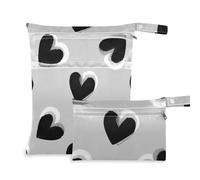 WDdZzyy Lot de 2 sacs de maillot de bain anti-taches avec motifs cœurs noirs et gris - Accessoires de voyage pour avion - Avec poignées pour les scénarios
