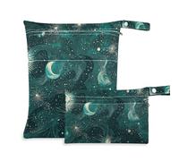 WDdZzyy Lot de 2 sacs étanches pour le bain - Motif tarot - Vert et doré