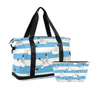 WDdZzyy Lot de 2 sacs fourre-tout de voyage mouettes bleues et blanches avec poche humide et sangle réglable pour voyage d'affaires pour hommes et femmes