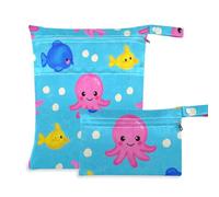 WDdZzyy Lot de 2 sacs humides lavables avec poignées pour couches de bébé Motif animaux de la mer et poissons Bleu