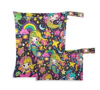 WDdZzyy Lot de 2 sacs humides lavables avec poignées pour couches de bébé Motif sirènes licornes arc-en-ciel