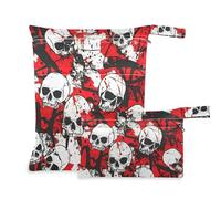 WDdZzyy Lot de 2 sacs secs étanches avec motif tête de mort rouge et terrible - Accessoires de voyage pour bébé avec poignées pour voyage