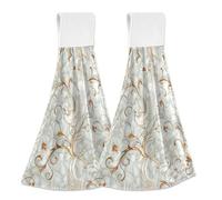 WDdZzyy Lot de 2 torchons à vaisselle blancs avec boucles de suspension William Morris style oiseau nacré argenté doré